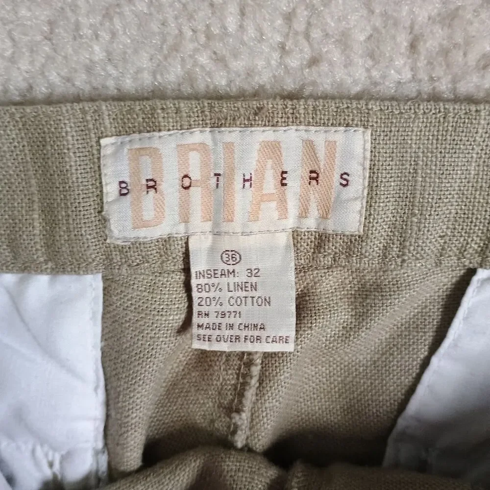 Vintage Brian Brothers Mens Pants  Linen Blend beige (36x32) Dbl pleated 90s Y2K